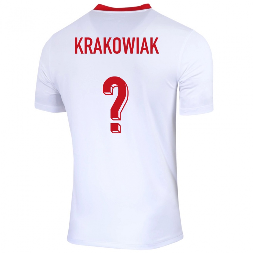 ילדים פולין Oskar Krakowiak #0 לבן ג'רזי ביתית 24-26 חולצה קצרה