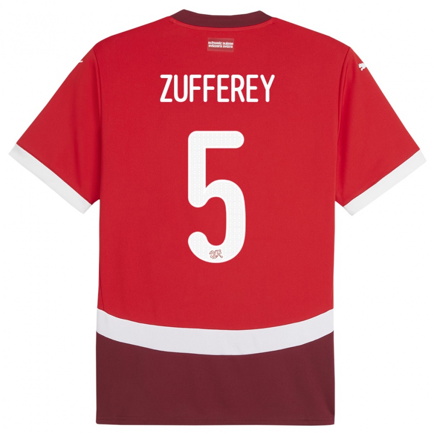 ילדים שווייץ Gil Zufferey #5 אָדוֹם ג'רזי ביתית 24-26 חולצה קצרה
