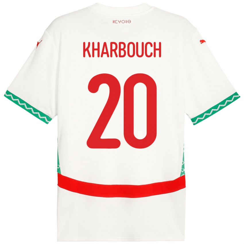 ילדים מָרוֹקוֹ Yahya Kharbouch #20 לָבָן הרחק ג'רזי 24-26 חולצה קצרה