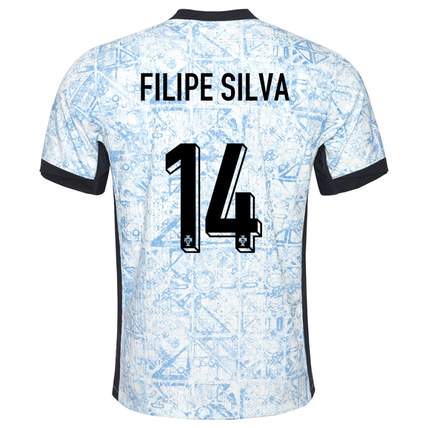 ילדים פורטוגל Filipe Silva #14 כחול שמנת הרחק ג'רזי 24-26 חולצה קצרה