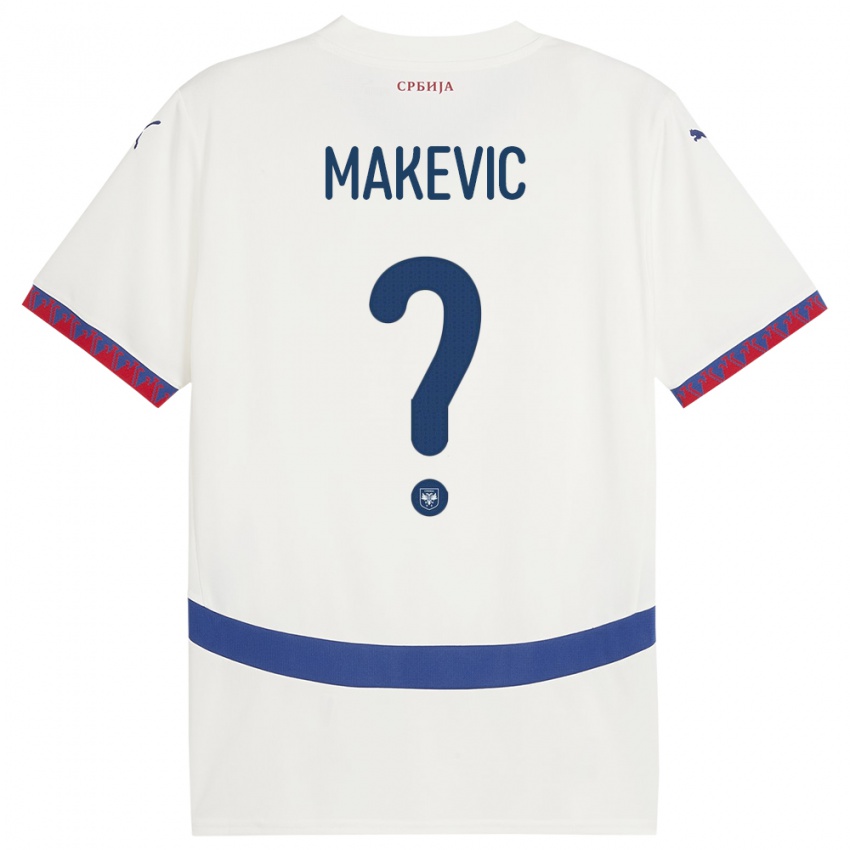 ילדים סרביה Dusan Makevic #0 לבן הרחק ג'רזי 24-26 חולצה קצרה