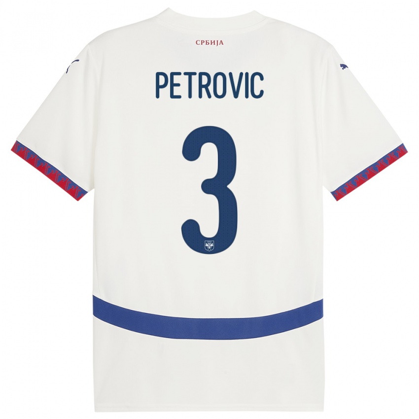 ילדים סרביה Stefan Petrovic #3 לבן הרחק ג'רזי 24-26 חולצה קצרה