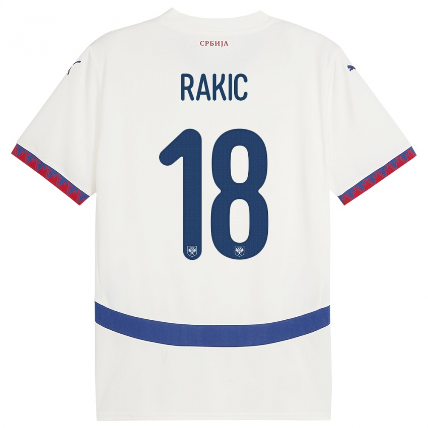 ילדים סרביה Strahinja Rakic #18 לבן הרחק ג'רזי 24-26 חולצה קצרה