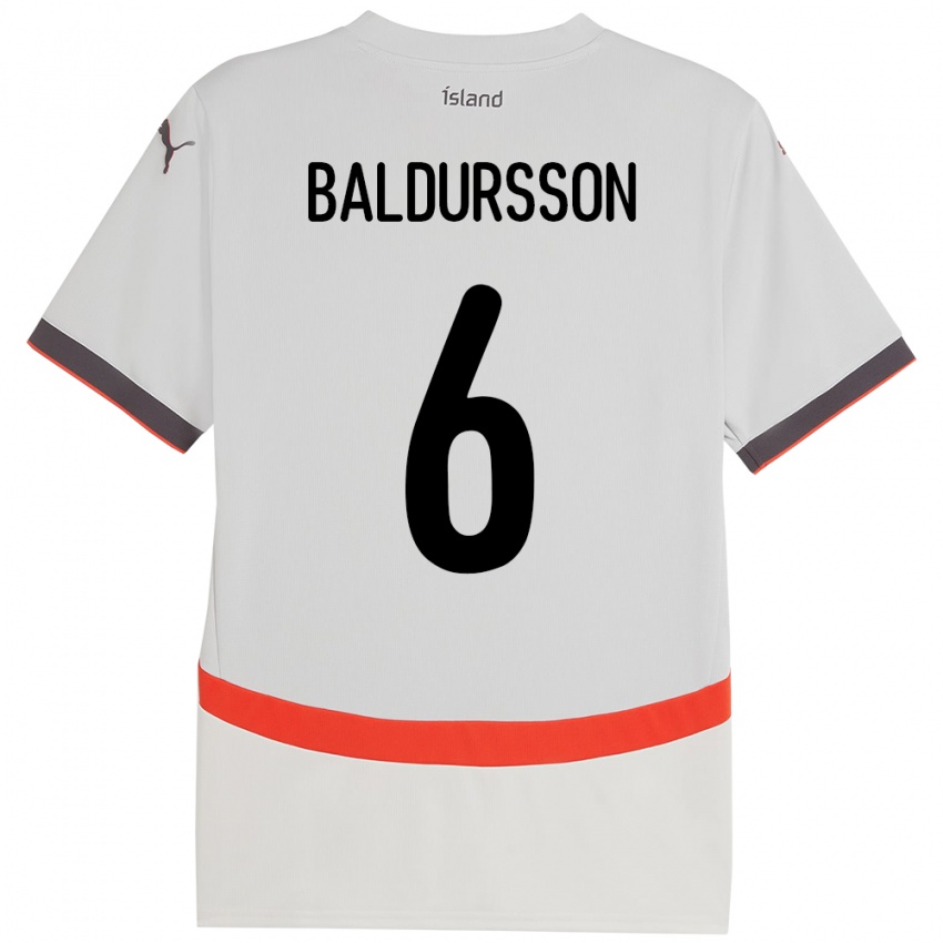 ילדים אִיסלַנד Breki Baldursson #6 לָבָן הרחק ג'רזי 24-26 חולצה קצרה