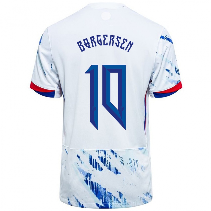 ילדים נורבגיה Aleksander Borgersen #10 לבן כחול הרחק ג'רזי 24-26 חולצה קצרה