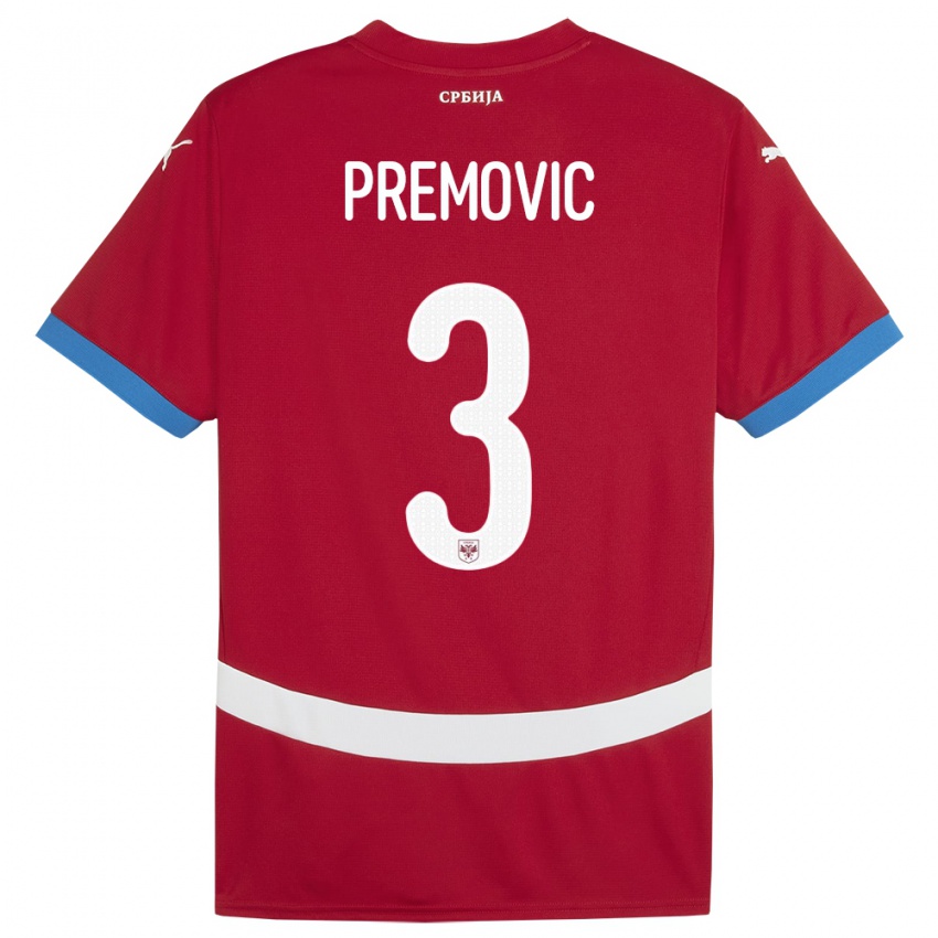 נשים סרביה Relja Premovic #3 אָדוֹם ג'רזי ביתית 24-26 חולצה קצרה