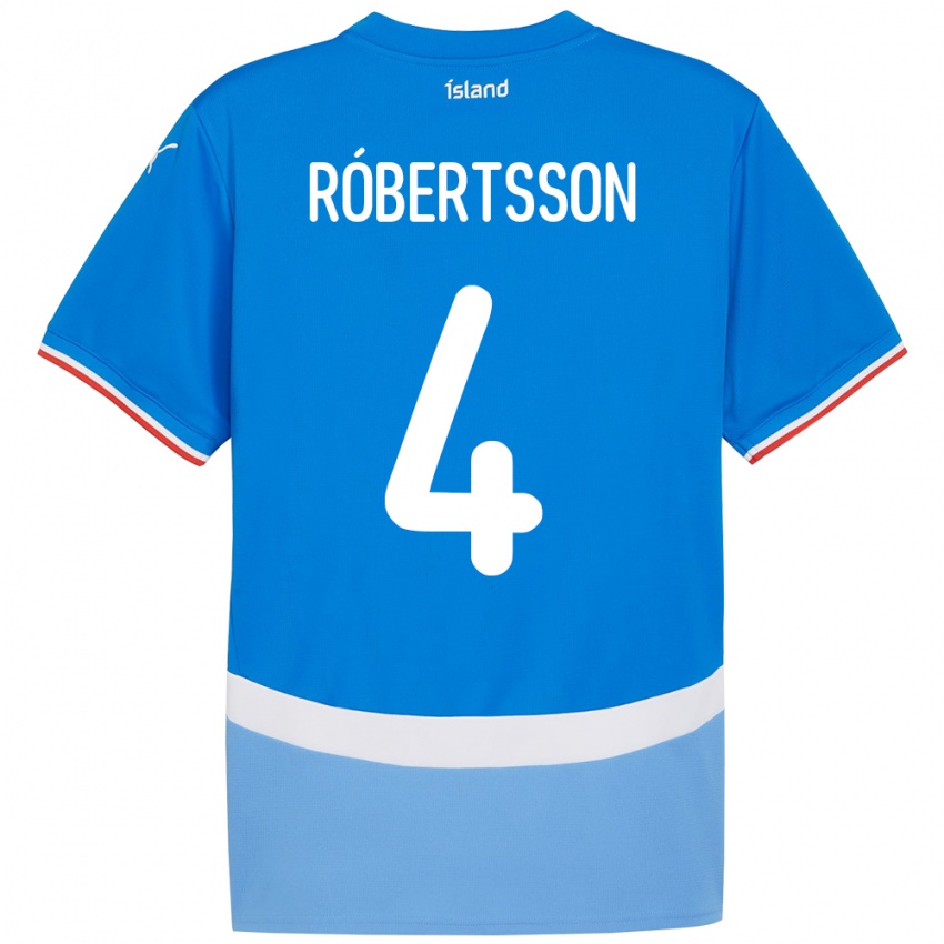 נשים אִיסלַנד Logi Hrafn Róbertsson #4 כְּחוֹל ג'רזי ביתית 24-26 חולצה קצרה