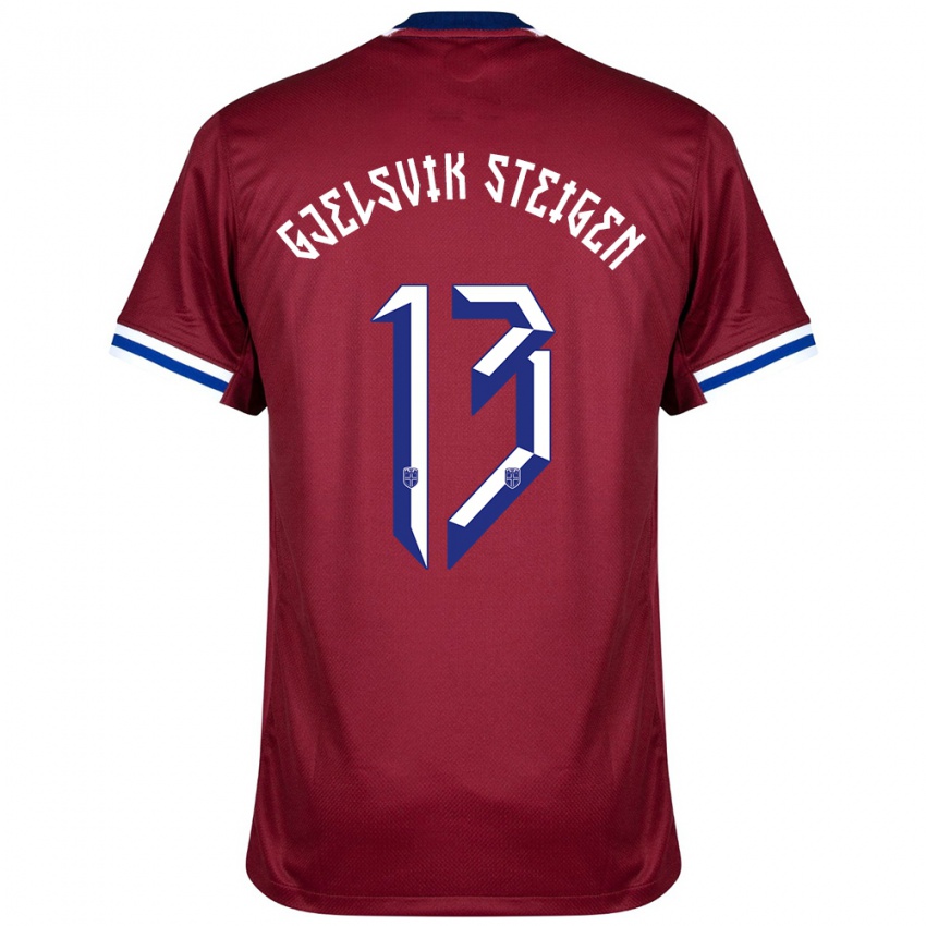 נשים נורבגיה Rasmus Gjelsvik Steigen #13 אדום כחול לבן ג'רזי ביתית 24-26 חולצה קצרה