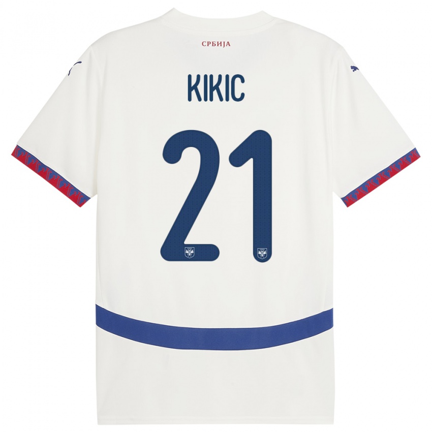 נשים סרביה Uros Kikic #21 לבן הרחק ג'רזי 24-26 חולצה קצרה