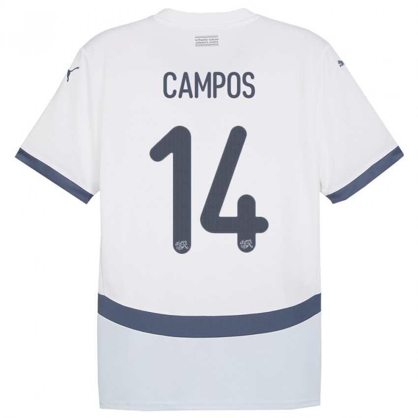 נשים שווייץ Luan Campos #14 לבן הרחק ג'רזי 24-26 חולצה קצרה