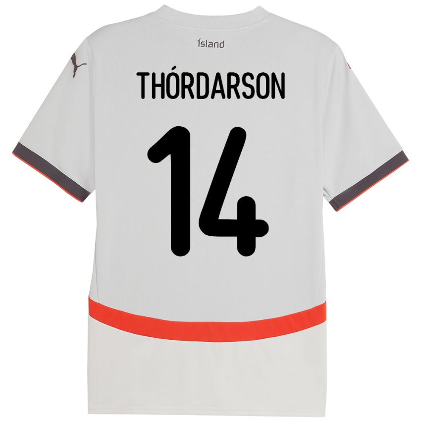 נשים אִיסלַנד Ódinn Sturla Thórdarson #14 לָבָן הרחק ג'רזי 24-26 חולצה קצרה