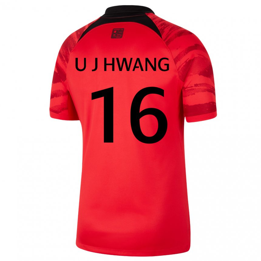 ילדים נבחרת קוריאה הוואנג אוי-ג'ו #16 אדום שחור ג'רזי ביתית 22-24 חולצה קצרה