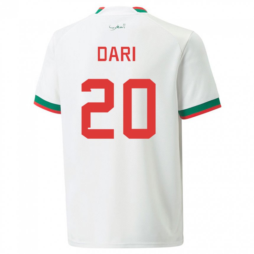 ילדים מרוקו אשרף דארי #20 לבן הרחק ג'רזי 22-24 חולצה קצרה