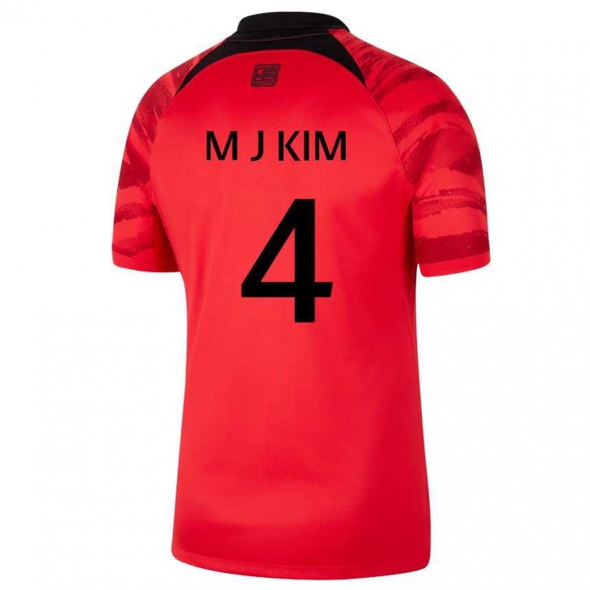 גברים נבחרת קוריאה קים מין-ג'ה #4 אדום שחור ג'רזי ביתית 22-24 חולצה קצרה
