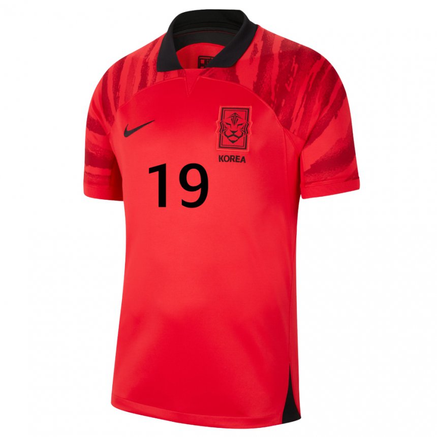 גברים נבחרת קוריאה קים יאנג-גוון #19 אדום שחור ג'רזי ביתית 22-24 חולצה קצרה