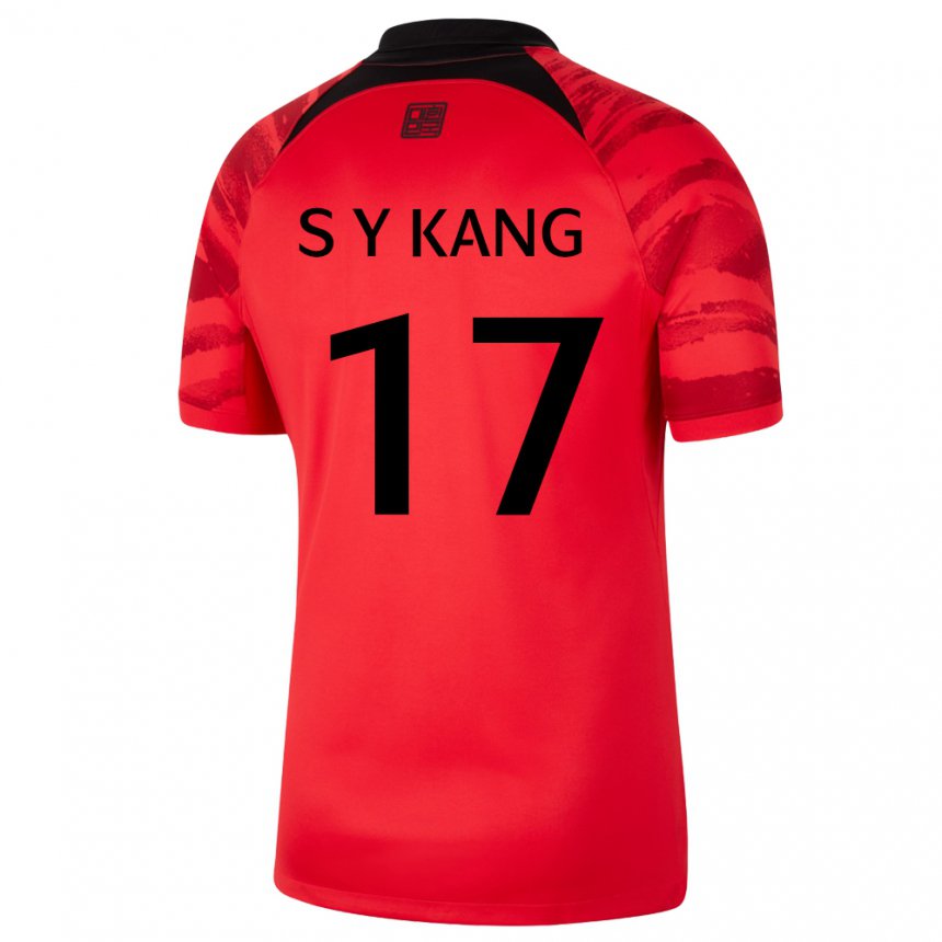 ילדים נבחרת קוריאה סאנג-יון קאנג #17 אדום שחור ג'רזי ביתית 22-24 חולצה קצרה
