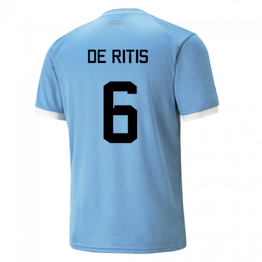 ילדים אורוגוואי מתיאס דה ריטיס #6 כָּחוֹל ג'רזי ביתית 22-24 חולצה קצרה