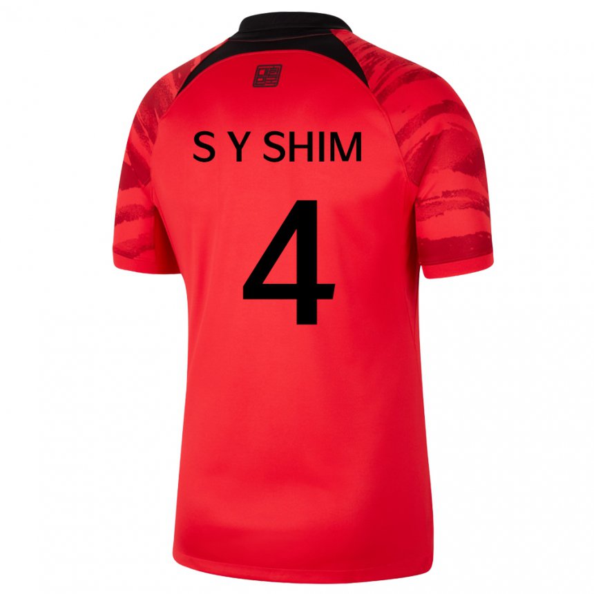 גברים נבחרת קוריאה שים סאו-יאון #4 אדום שחור ג'רזי ביתית 22-24 חולצה קצרה