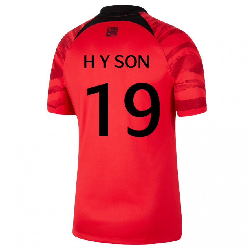 גברים נבחרת קוריאה סון הווא-יאון #19 אדום שחור ג'רזי ביתית 22-24 חולצה קצרה