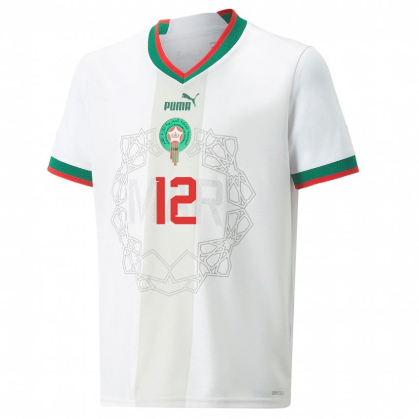 נשים מרוקו אסיה זוהיר #12 לבן הרחק ג'רזי 22-24 חולצה קצרה