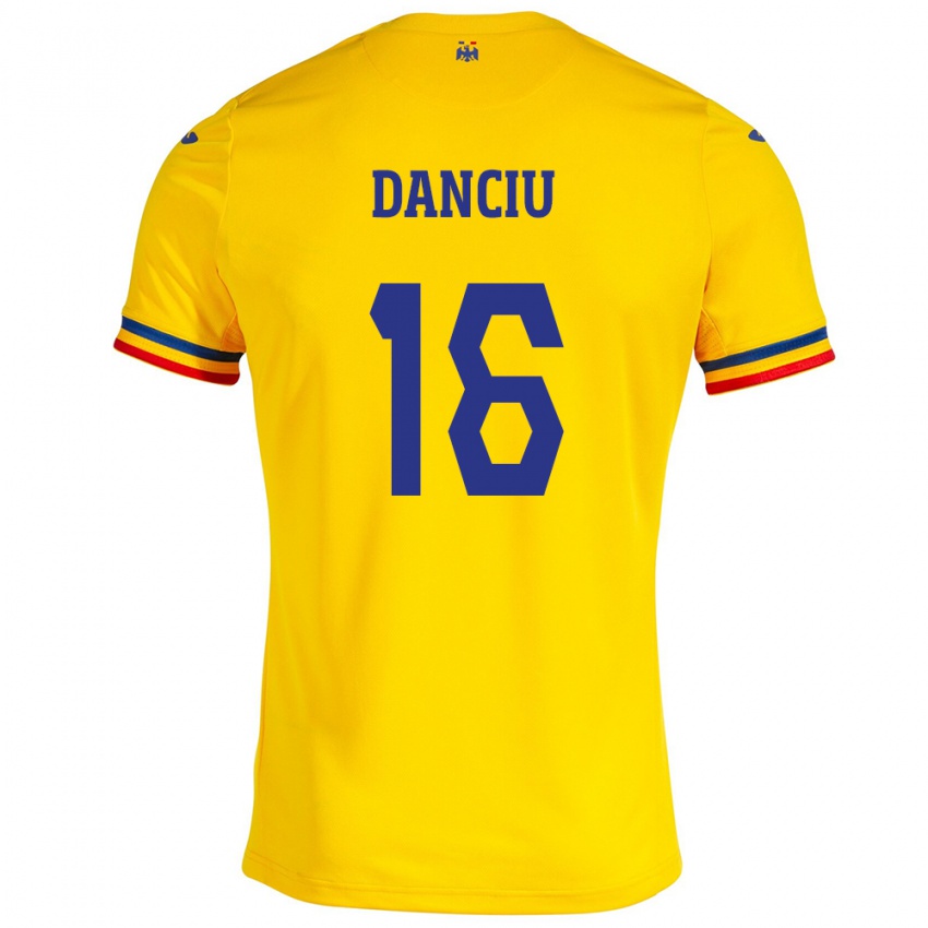 ילדים רומניה מריאן דנצ'יו #16 צהוב ג'רזי ביתית 24-26 חולצה קצרה
