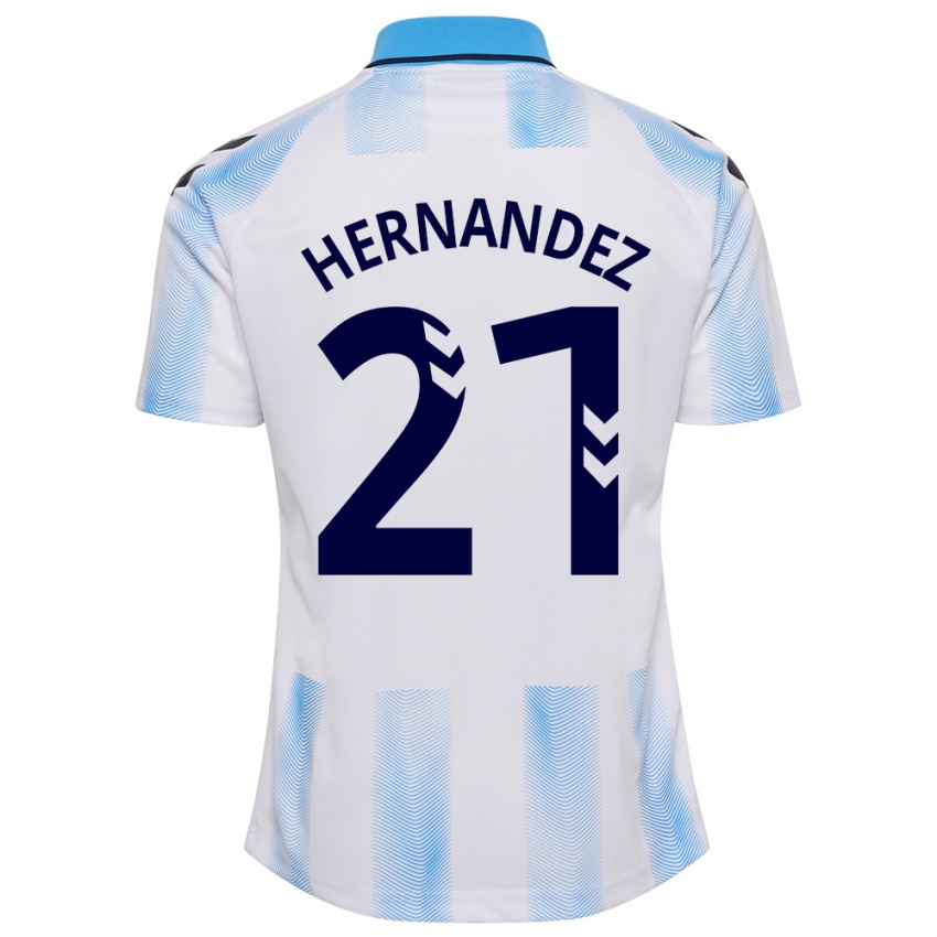 גברים חואן הרננדס #21 לבן כחול ג'רזי ביתית 2023/24 חולצה קצרה