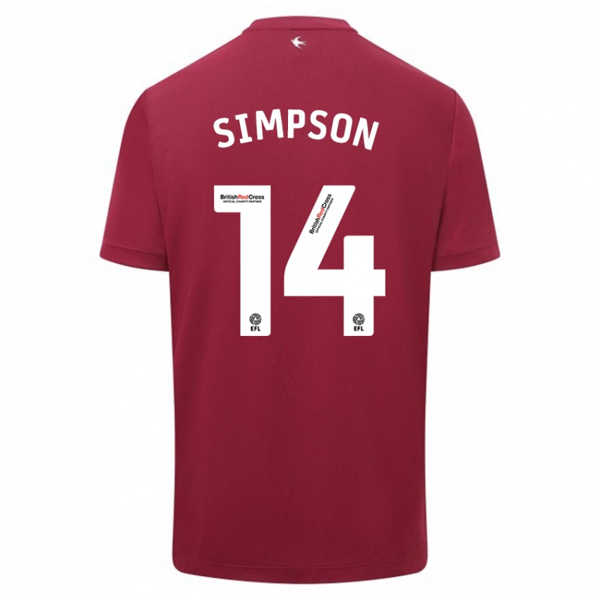 נשים יסמין סימפסון #14 אָדוֹם הרחק ג'רזי 2023/24 חולצה קצרה