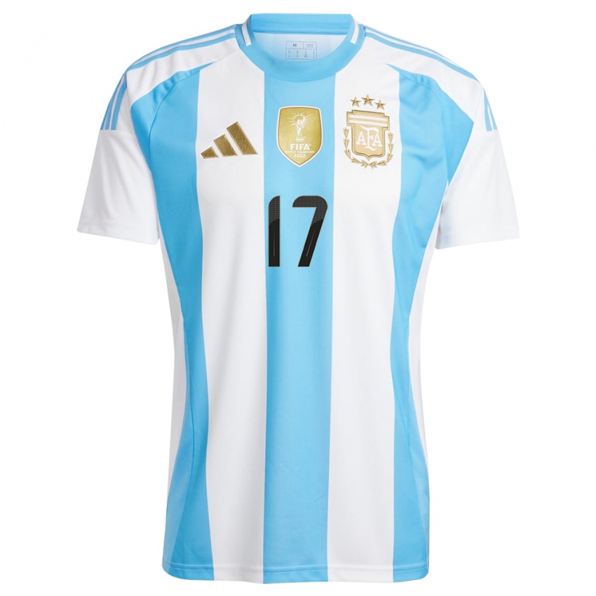 ילדים ארגנטינה מילגרוס מננדס #17 לבן כחול ג'רזי ביתית 24-26 חולצה קצרה