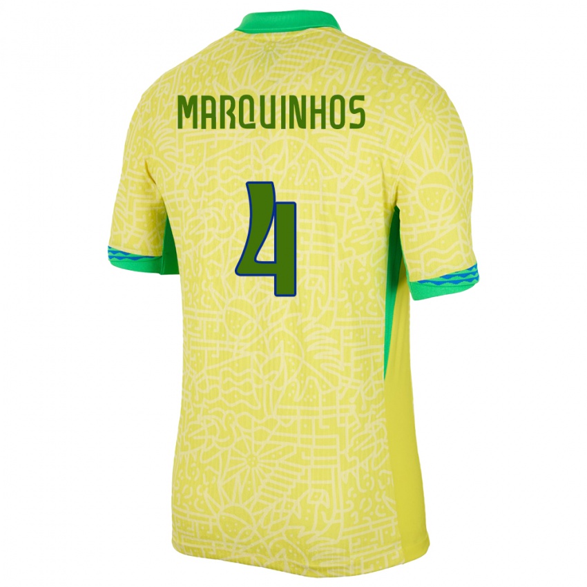 ילדים ברזיל מרקיניוס #4 צהוב ג'רזי ביתית 24-26 חולצה קצרה