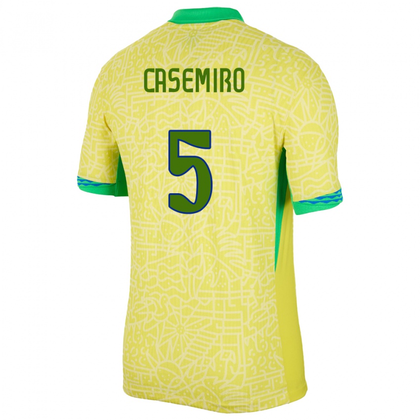 ילדים ברזיל קרלוס אנריקה קאסמירו #5 צהוב ג'רזי ביתית 24-26 חולצה קצרה