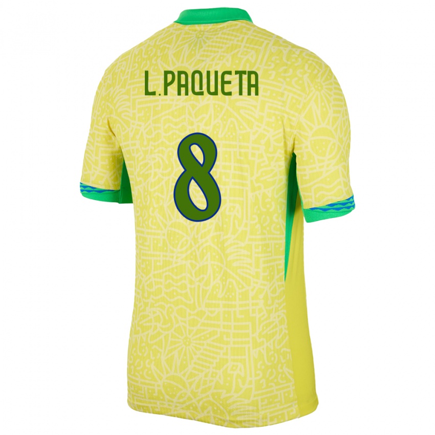 ילדים ברזיל לוקאס פאקטה #8 צהוב ג'רזי ביתית 24-26 חולצה קצרה