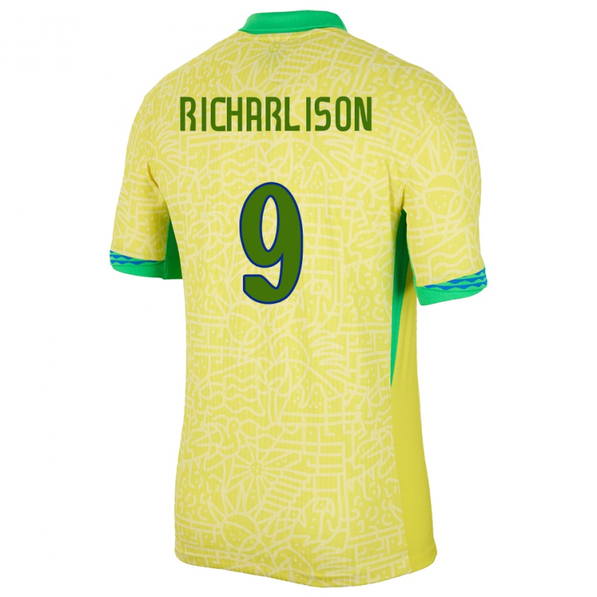 ילדים ברזיל רישרליסון #9 צהוב ג'רזי ביתית 24-26 חולצה קצרה