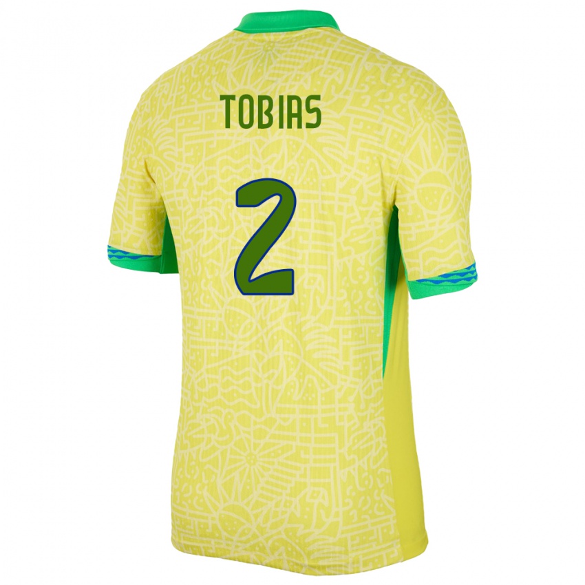 ילדים ברזיל ויניסיוס טוביאס #2 צהוב ג'רזי ביתית 24-26 חולצה קצרה