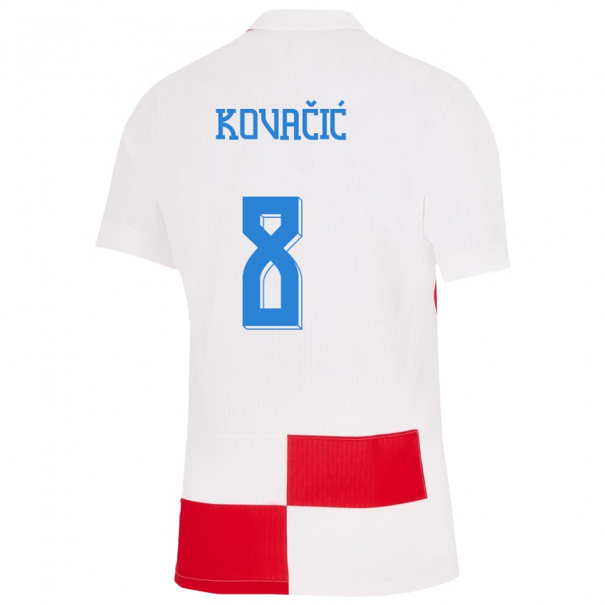 ילדים קרואטיה מתאו קובאצ'יץ' #8 לבן אדום ג'רזי ביתית 24-26 חולצה קצרה