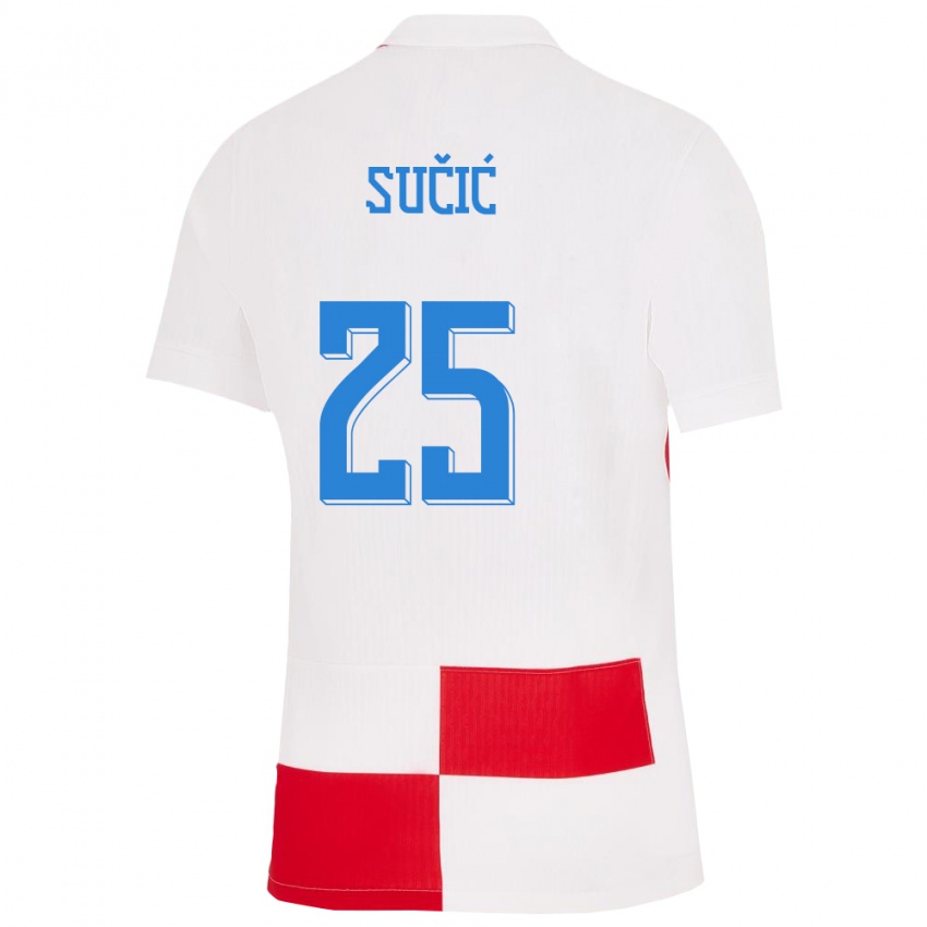 ילדים קרואטיה לוקה סוצ'יץ' #25 לבן אדום ג'רזי ביתית 24-26 חולצה קצרה