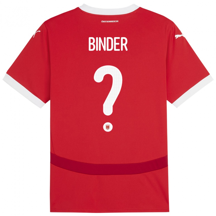 ילדים אוסטריה Nicolas Binder #0 אָדוֹם ג'רזי ביתית 24-26 חולצה קצרה