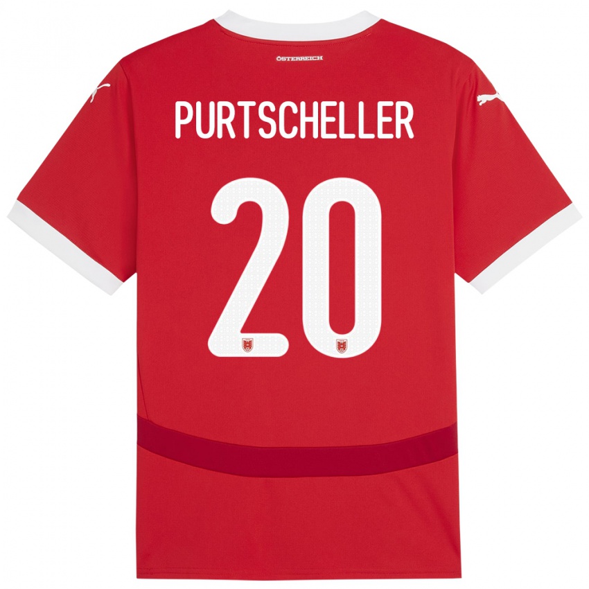 ילדים אוסטריה Lilli Purtscheller #20 אָדוֹם ג'רזי ביתית 24-26 חולצה קצרה