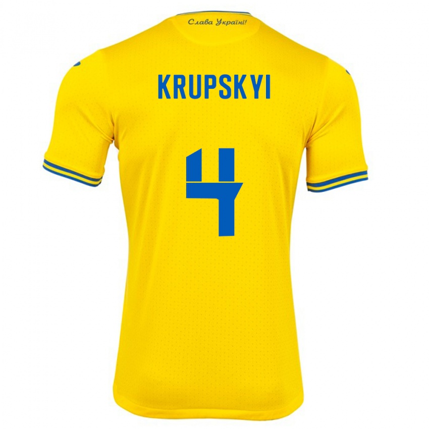 ילדים אוקראינה Ilya Krupskyi #4 צהוב ג'רזי ביתית 24-26 חולצה קצרה