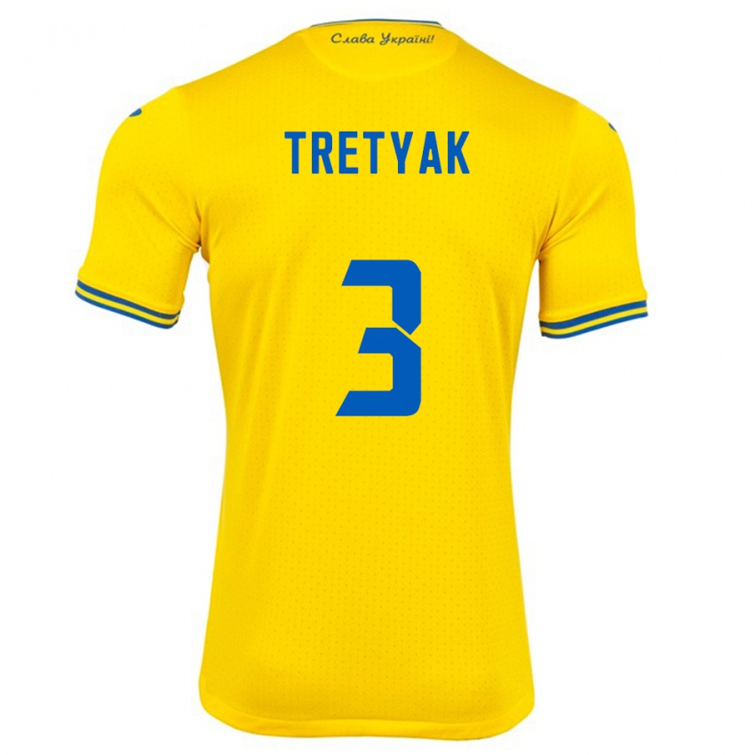 ילדים אוקראינה Demyan Tretyak #3 צהוב ג'רזי ביתית 24-26 חולצה קצרה