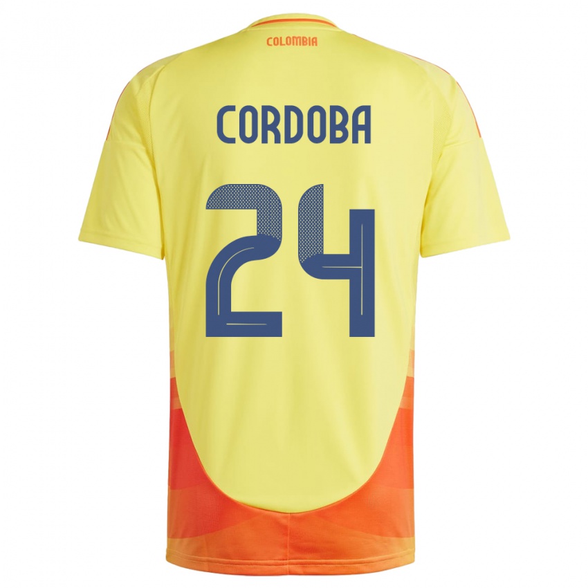 ילדים קולומביה ג'ון קורדובה #24 צהוב ג'רזי ביתית 24-26 חולצה קצרה