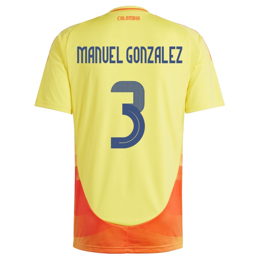 ילדים קולומביה Carlos Manuel González #3 צהוב ג'רזי ביתית 24-26 חולצה קצרה