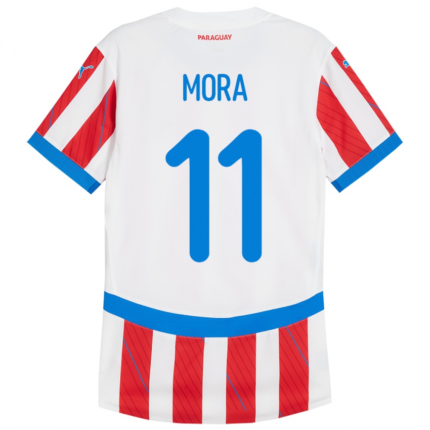 ילדים פרגוואי Jorge Mora #11 לבן אדום ג'רזי ביתית 24-26 חולצה קצרה