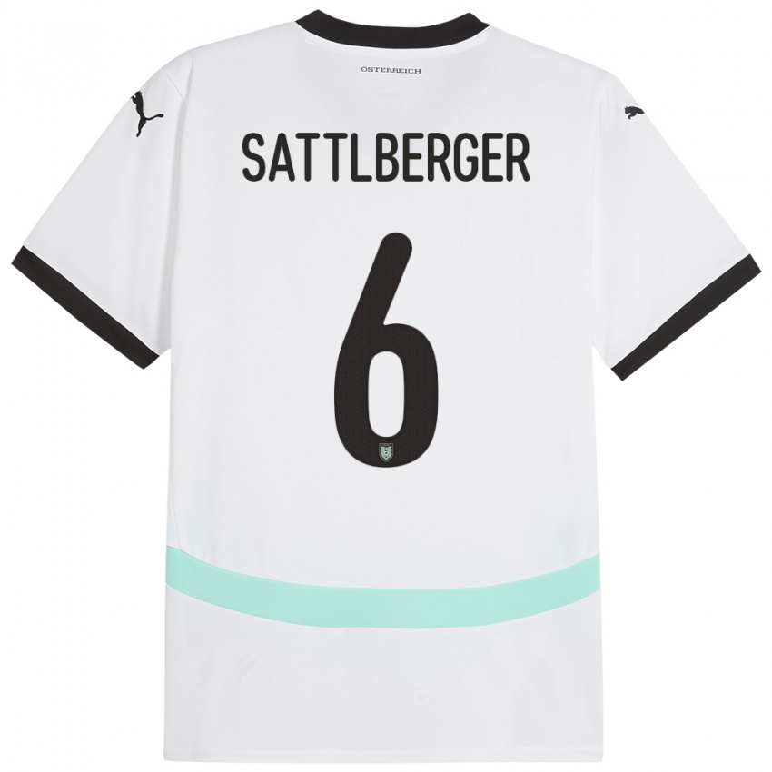 ילדים אוסטריה Nikolas Sattlberger #6 לבן הרחק ג'רזי 24-26 חולצה קצרה