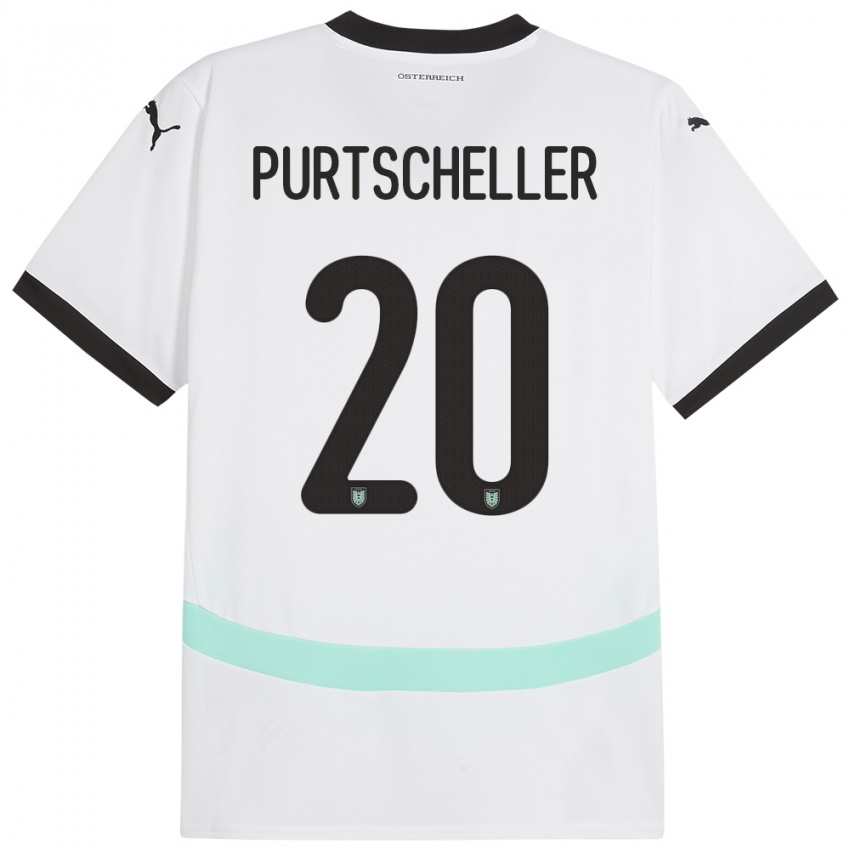 ילדים אוסטריה Lilli Purtscheller #20 לבן הרחק ג'רזי 24-26 חולצה קצרה