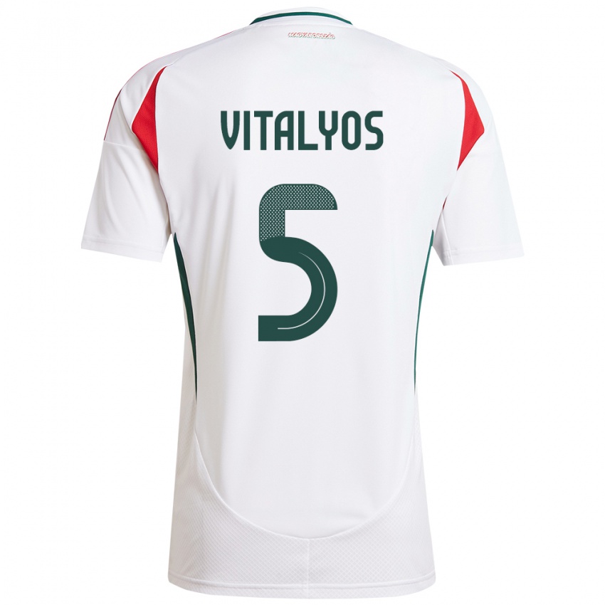 ילדים הונגריה Viktor Vitályos #5 לבן הרחק ג'רזי 24-26 חולצה קצרה