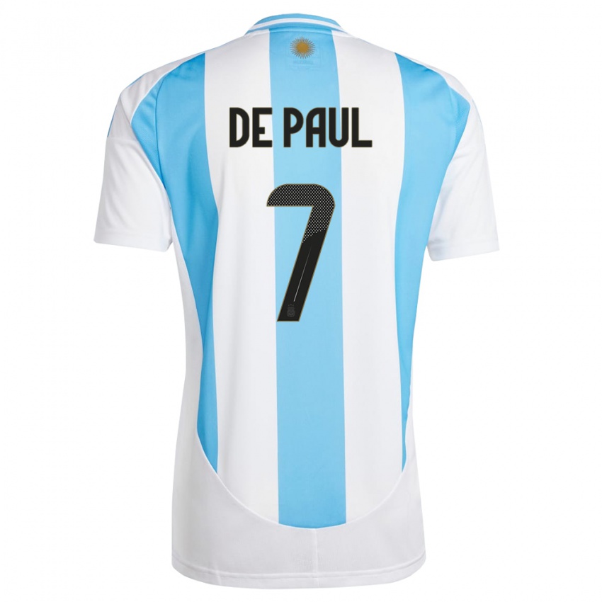 גברים ארגנטינה רודריגו דה פול #7 לבן כחול ג'רזי ביתית 24-26 חולצה קצרה