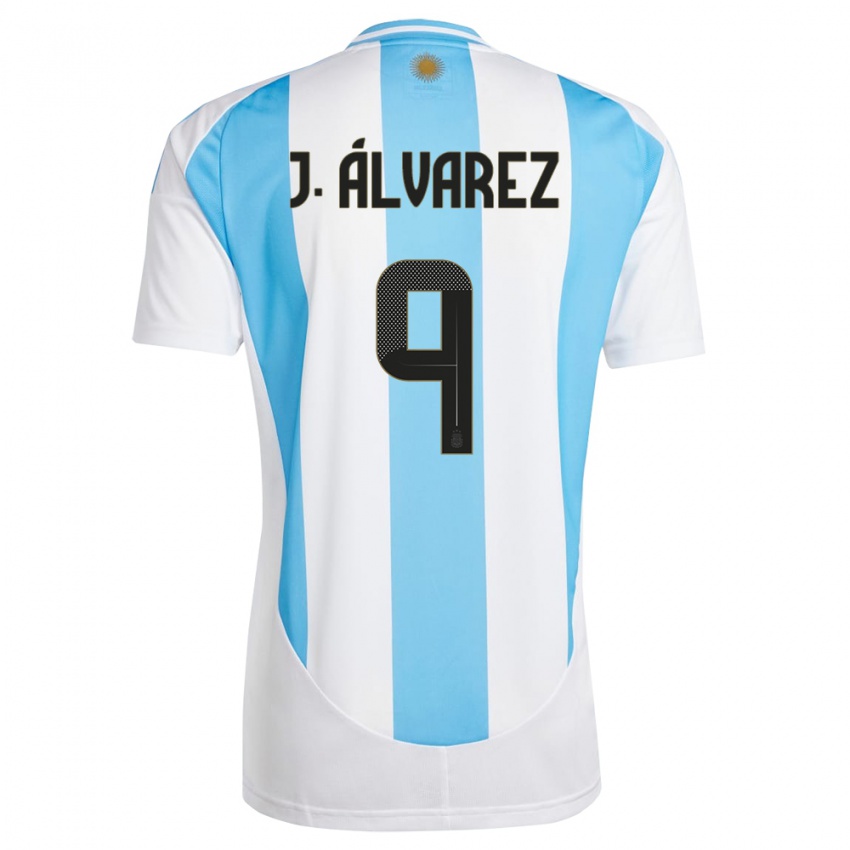 גברים ארגנטינה חוליאן אלברס #9 לבן כחול ג'רזי ביתית 24-26 חולצה קצרה