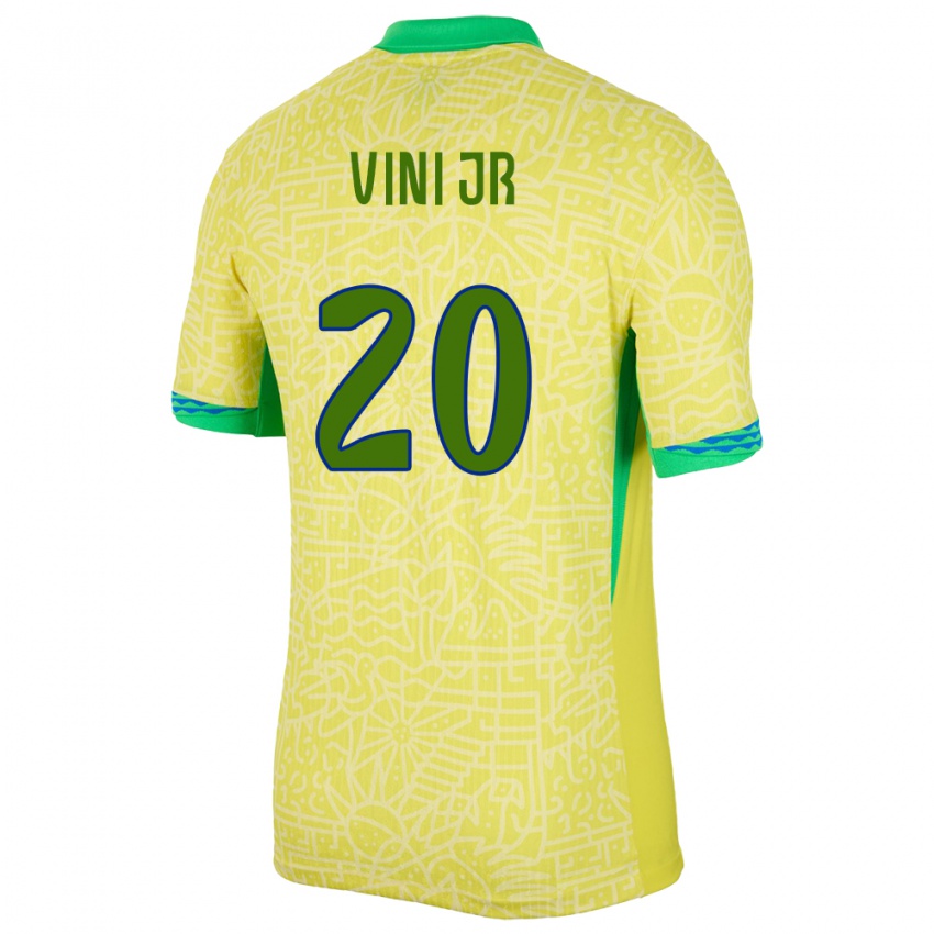 גברים ברזיל ויניסיוס ג'וניור #20 צהוב ג'רזי ביתית 24-26 חולצה קצרה