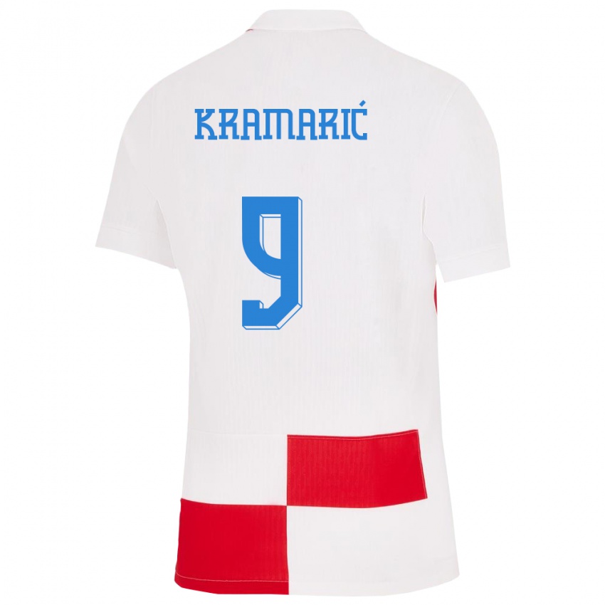 גברים קרואטיה אנדריי קרמאריץ' #9 לבן אדום ג'רזי ביתית 24-26 חולצה קצרה