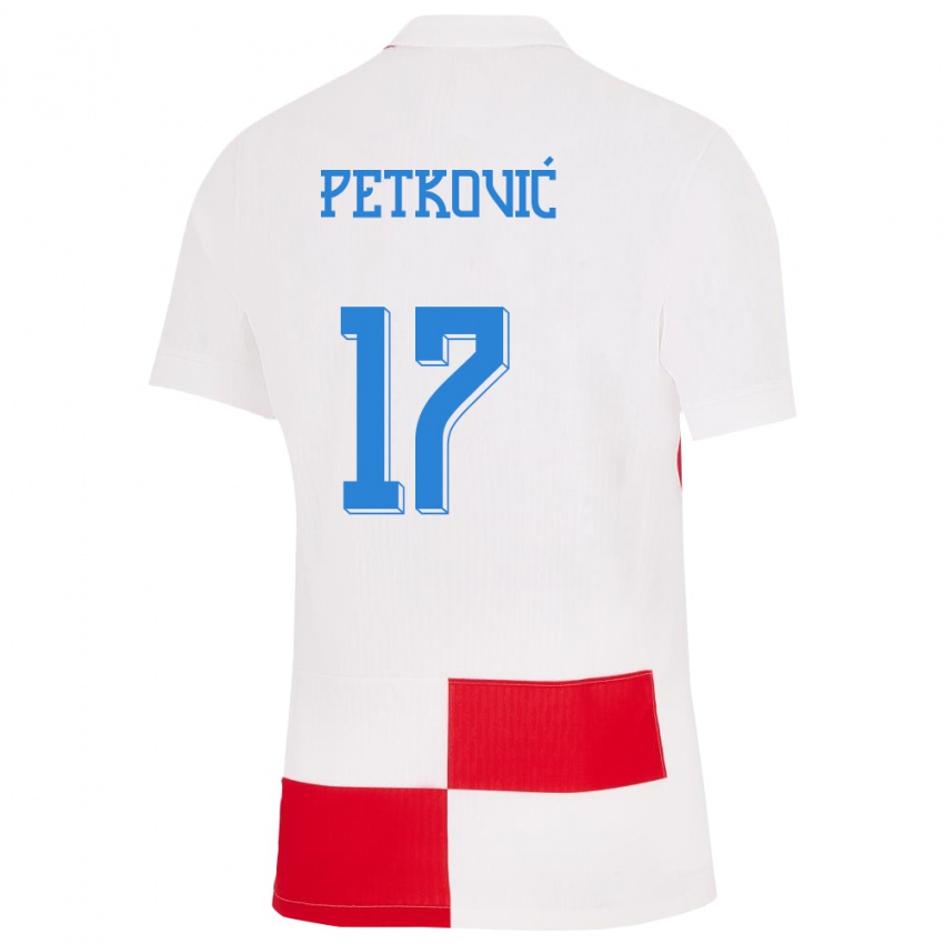 גברים קרואטיה ברונו פטקוביץ' #17 לבן אדום ג'רזי ביתית 24-26 חולצה קצרה